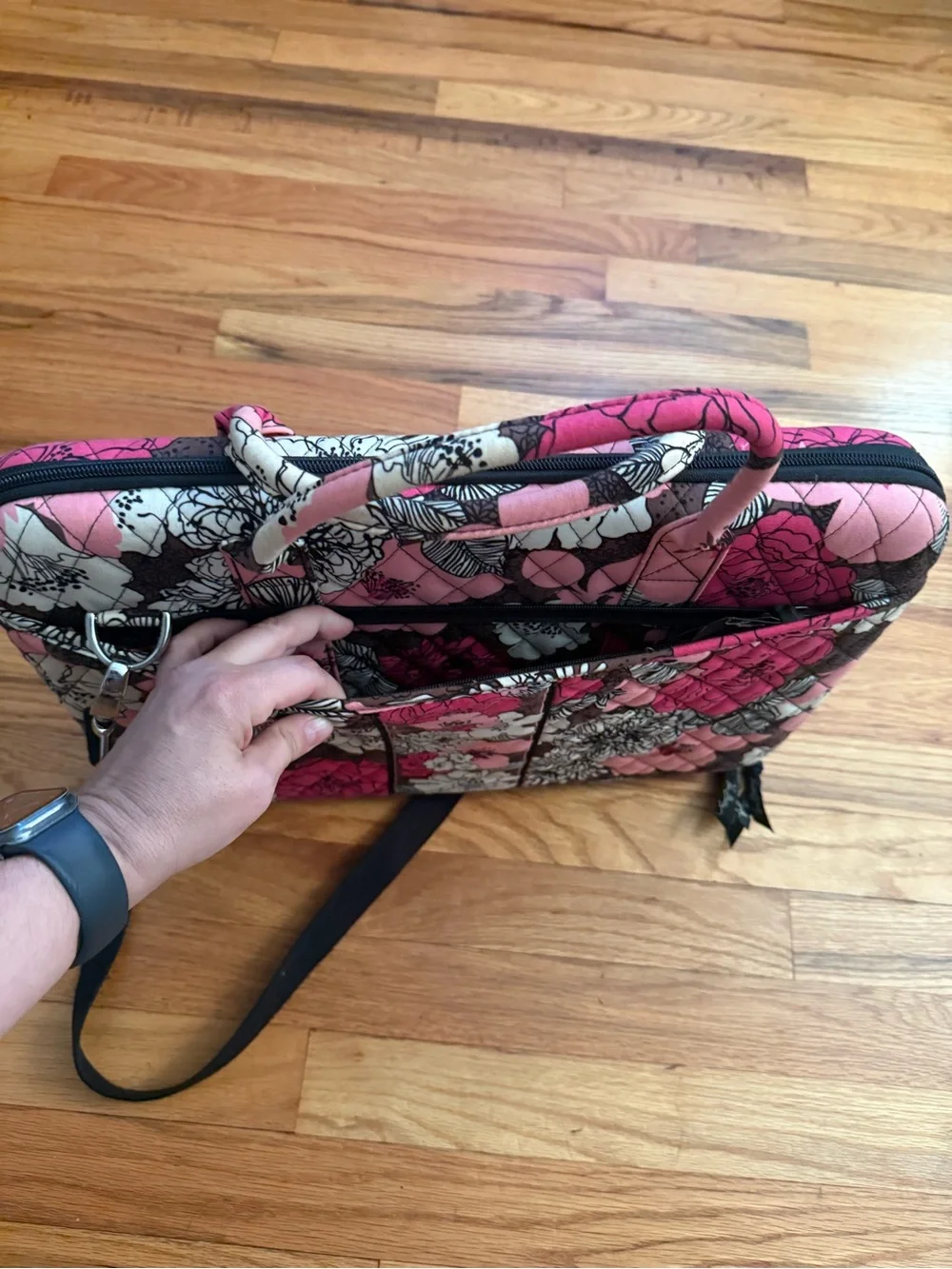 Vera Bradley Mocha Rouge Hot Pink & Brown Floral Quilted Laptop Tote
